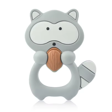 Силиконовый грызунок Mommy Bag Енотик с орешком Серый