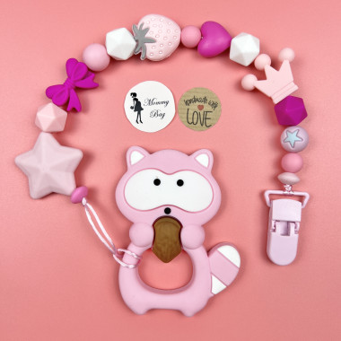 Грызунок силиконовый Mommy Bag Енотик розовый