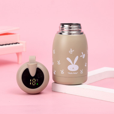 Умный сенсорный термос 320 мл с датчиком температуры Зайчик Бежевый