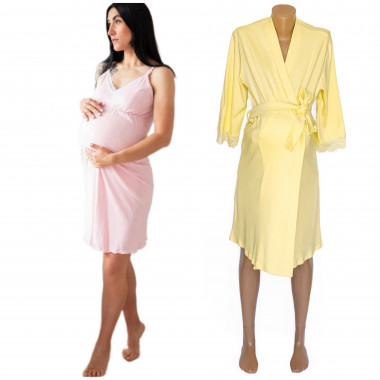 Набор ночная рубашка + халат – Пудрово-лимонный S/M