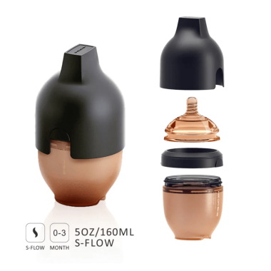 Бутылочка антиколиковая для кормления HEORSHE силиконовая, Черная, 160 мл