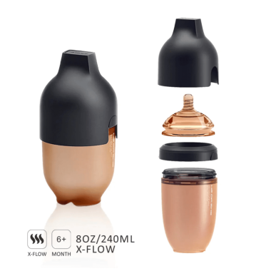 Бутылочка антиколиковая для кормления HEORSHE силиконовая, Черная, 240 мл