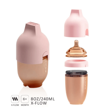 Бутылочка антиколиковая для кормления HEORSHE силиконовая, Розовая, 240 мл