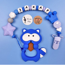 Именной силиконовый грызунок Mommy Bag Енотик голубой