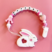 Именной силиконовый грызунок Mommy Bag Зайка белая