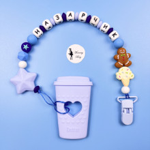 Именной силиконовый грызунок Mommy Bag Кофе с мороженым голубой Именной силиконовый грызунок Mommy Bag Кофе с мороженым голубой