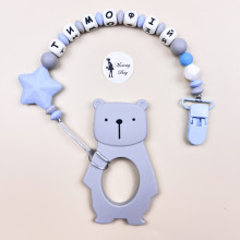 Именной силиконовый грызунок Mommy Bag Мишка серый МАКСИ Именной силиконовый грызунок Mommy Bag Мишка серый МАКСИ