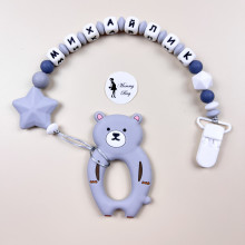 Именной силиконовый грызунок Mommy Bag Мишка серый Именной силиконовый грызунок Mommy Bag Мишка серый