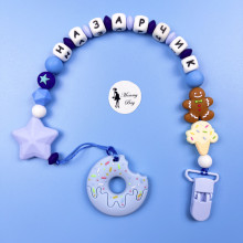 Именной силиконовый грызунок Mommy Bag Пончик голубой Именной силиконовый грызунок Mommy Bag Пончик голубой