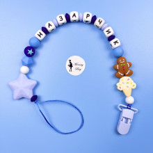 Держатель именной для пустышки Mommy Bag Мороженое с пряником Голубой Держатель именной для пустышки Mommy Bag Мороженое с пряником Голубой