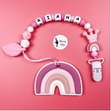 Именной силиконовый грызунок Mommy Bag Радуга розовая Именной силиконовый грызунок Mommy Bag Радуга розовая