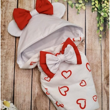 Конверт на выписку RoyalBaby Микки Сердечки с красным бантиком