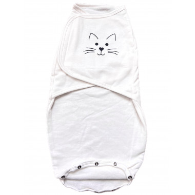 Евро пеленка кокон на липучках Котик Молочный (байка) №4 (0-6 мес)