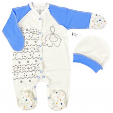 Человечек с шапочкой RoyalBaby Слоники для мальчика Синие р.56, 0-3 мес