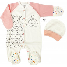 Человечек с шапочкой RoyalBaby Слоники для девочки Розовые р.56, 0-3 мес