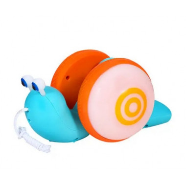 Музыкальная каталка Улитка на веревке со светом и звуком, голубая