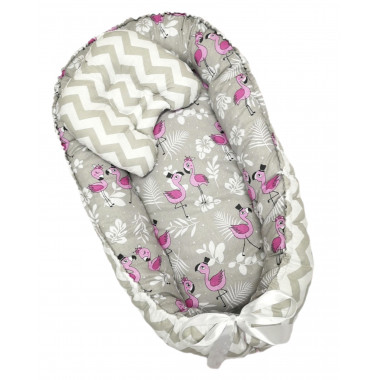 Кокон-гнездо (бебинест) + подушка в подарок №2 Фламинго