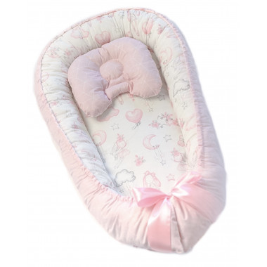 Кокон-гнездо (бебинест) + подушка в подарок №5 Розовые сердечки