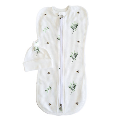 Евро пеленка кокон на молнии с шапочкой Эвкалипт (интерлок) №58 (0-6 мес)