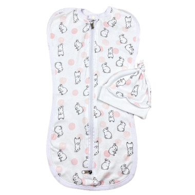 Евро пеленка кокон на молнии с шапочкой Зайчики с шариками (интерлок) №11 (0 – 6 мес)