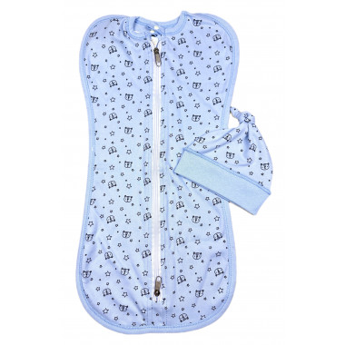 Евро пеленка кокон на молнии с шапочкой Мишки со звездочками (интерлок) №13 (0 – 6 мес)