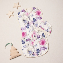 Евро пеленка кокон на молнии с шапочкой Цветы (байка) №43 (0 – 6 мес)