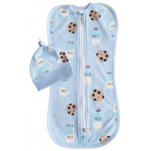Евро пеленка кокон на молнии с шапочкой Голубой с молочком и печеньем (байка) №41 (0-6 мес) Евро пеленка кокон на молнии с шапочкой Голубой с молочком и печеньем (байка) №41 (0-6 мес)