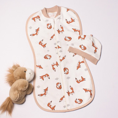 Евро пеленка кокон на молнии с шапочкой Лисички (байка) №9 (0 – 6 мес)