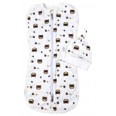 Евро пеленка кокон на молнии с шапочкой Мишки (интерлок) №16 (0 – 6 мес)