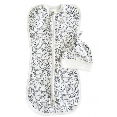 Евро пеленка кокон на молнии с шапочкой Динозаврики (байка) №6 (0 – 6 мес)