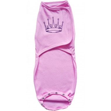 Евро пеленка кокон на липучках Короны розовые (байка) №1 (0-6 мес)