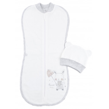 Евро пеленка кокон на молнии с шапочкой Зайка с зонтиком (байка) №22 (0 – 6 мес)