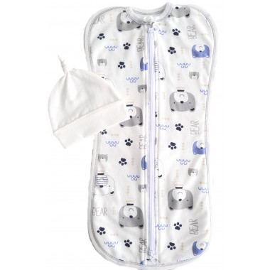 Пеленальный кокон с шапочкой 0-6 мес – №7 Тедди (байка)