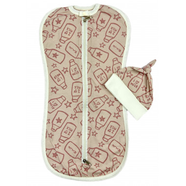 Евро пеленка кокон на молнии с шапочкой Молоко (интерлок) №24 (0 – 6 мес)