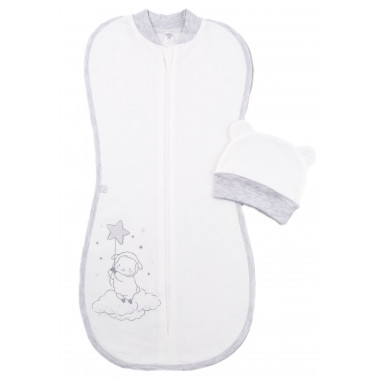 Пеленальный кокон с шапочкой 0-6 мес – №5 Привет малыш! молочный (байка)