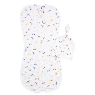 Евро пеленка кокон на молнии с шапочкой Радуги (интерлок) №25 (0 – 6 мес)