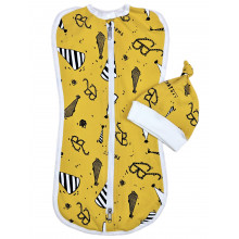 Евро пеленка кокон на молнии с шапочкой Желтый с колпаками (интерлок) №49 (0-6 мес) Евро пеленка кокон на молнии с шапочкой Желтый с колпаками (интерлок) №49 (0-6 мес)