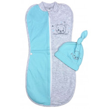 Евро пеленка кокон на молнии с шапочкой Мишка серо-голубой (интерлок) №47 (0-6 мес) Евро пеленка кокон на молнии с шапочкой Мишка серо-голубой (интерлок) №47 (0-6 мес)