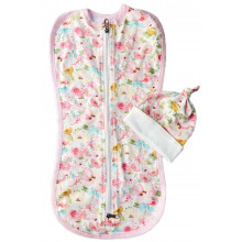 Евро пеленка кокон на молнии с шапочкой Пионы (интерлок) №29 (0 – 6 мес)