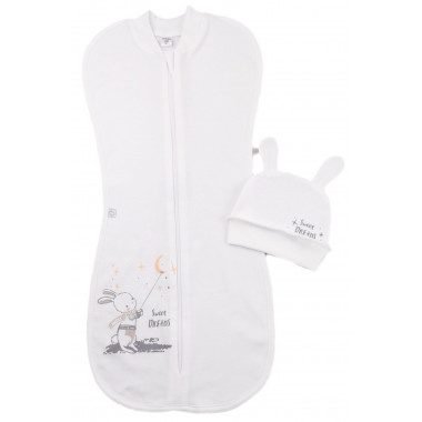Евро пеленка кокон на молнии с шапочкой Зайка и луна (интерлок) №33 (0 – 6 мес)