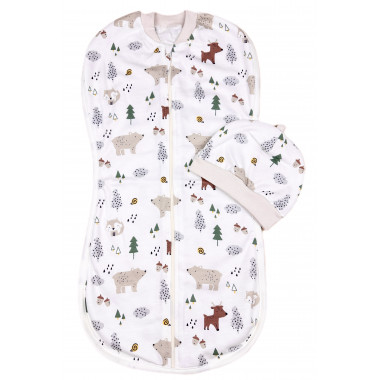 Евро пеленка кокон на молнии с шапочкой Лесные друзья (байка) №7 (0 - 6 мес)