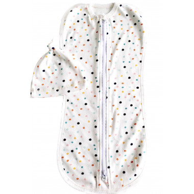 Пеленальный кокон с шапочкой 0-6 мес – №3 Горошек (интерлок)