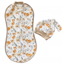 Евро пеленка кокон на молнии с шапочкой Лисички с цветочками (байка с бежев. контуром) №34 (0 – 6 мес) Евро пеленка кокон на молнии с шапочкой Лисички с цветочками (байка с бежев. контуром) №34 (0 – 6 мес)