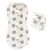 Евро пеленка кокон на молнии с шапочкой Серые котики (байка с молоч. контуром) №35 (0 – 6 мес)