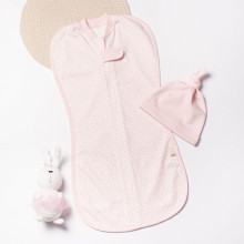Евро пеленка кокон на молнии с шапочкой Розовый в точечку (интерлок) №53 (0 – 6 мес)