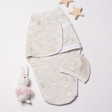 Евро пеленка кокон на липучках с шапочкой Серый с зайчиками (байка) №52 (0-6 мес) Евро пеленка кокон на липучках с шапочкой Серый с зайчиками (байка) №52 (0-6 мес)