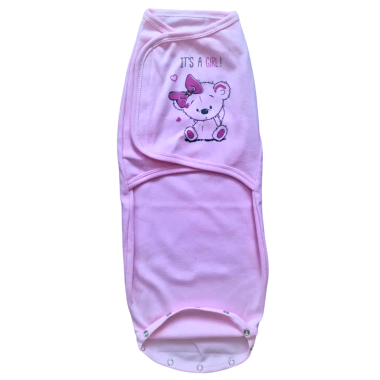 Евро пеленка кокон на липучках Мишка розовый (интерлок) №93 (0-6 мес)