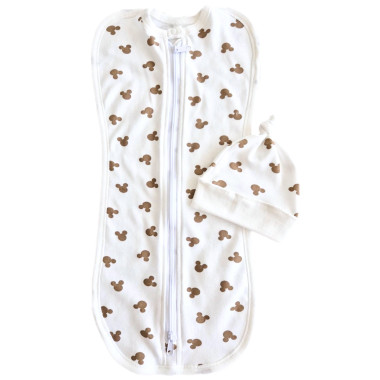 Евро пеленка кокон на молнии с шапочкой Микки (байка) №72 (0 – 6 мес)