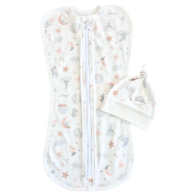 Евро пеленка кокон на молнии с шапочкой Зайка со звездочкой (интерлок) №110 (0-6 мес)