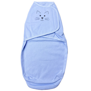 Евро пеленка кокон на липучках Котик голубой (байка) №12 (0-6 мес)